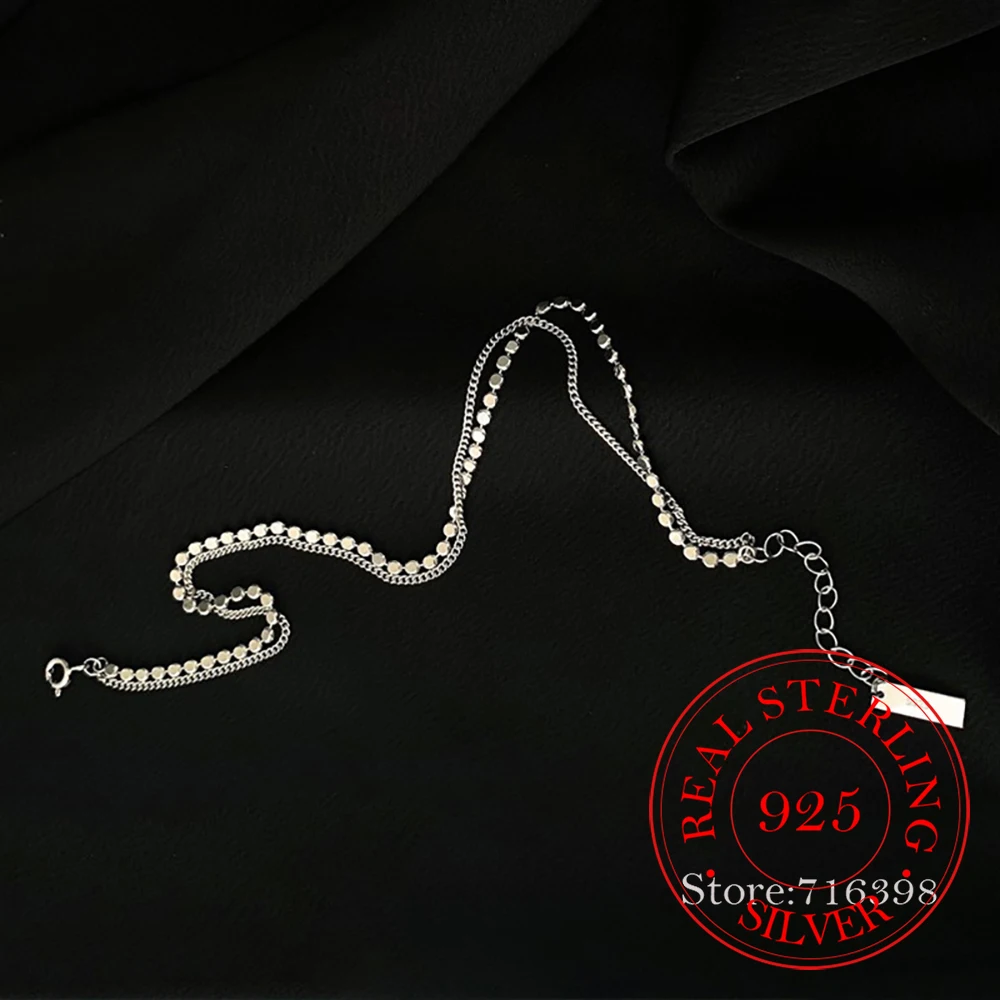 Anklet Bracelets Silver Anklets Leg Bracelet 925 Sterling Silver Double Layer Round Anklet Bracelet Female Simple Temperament Sexy Chain Jewelry