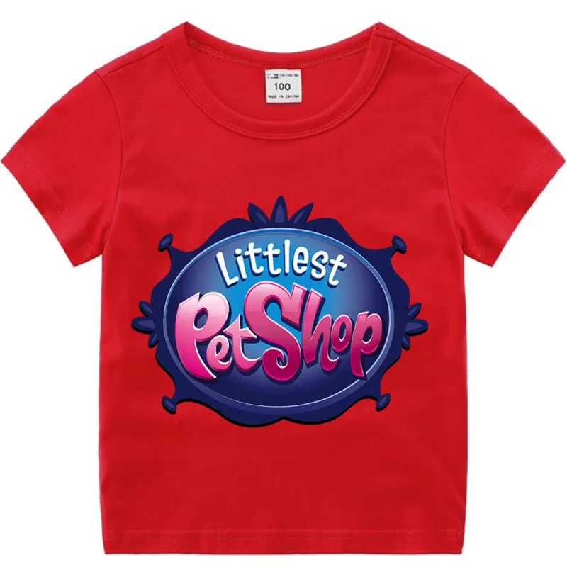Хлопковая футболка для маленьких мальчиков и девочек с аниме «Littlest Pet Shop» детская Рождественская рубашка детская футболка для малышей с героями мультфильмов Роскошный топ - Цвет: T127E-red