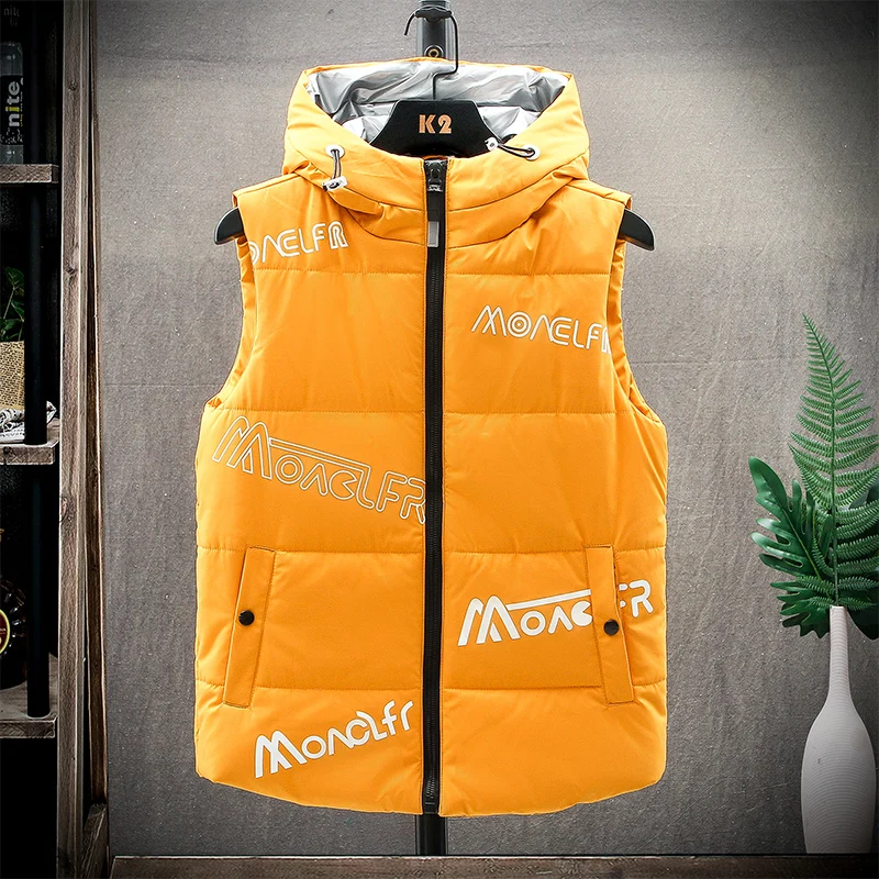 

New Men's Handsome Korean Fashionable Printed Cotton Jacket Winter Shoulder Thickened warm vest fashionable detachable hood coat