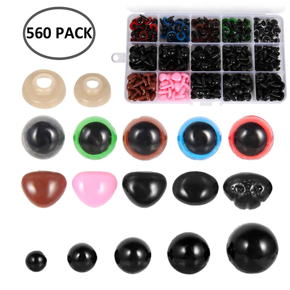 

560PCS 6-14mm Plastic Crafts Safety Eyes For Teddy Bear Doll Eyes With Washers Soft Toy Snap Nose Puppet Doll DIY Accessories