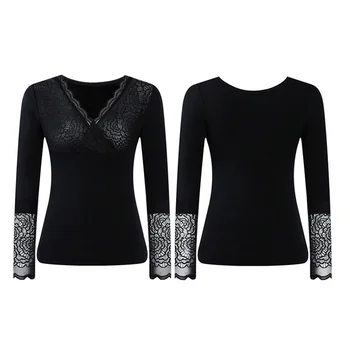 

Body Shaper Women Top Plus Velvet Thick Lace Bottoming Shirt V-neck Underwear SNO88
