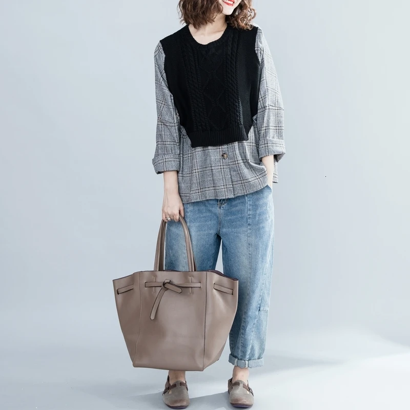 Bazhenova Women Batewing Sleeve Shirt Girls Loose Spliced Elegant Blouse Woman Sweet Winter All-match Shirts Ladies Tops R218