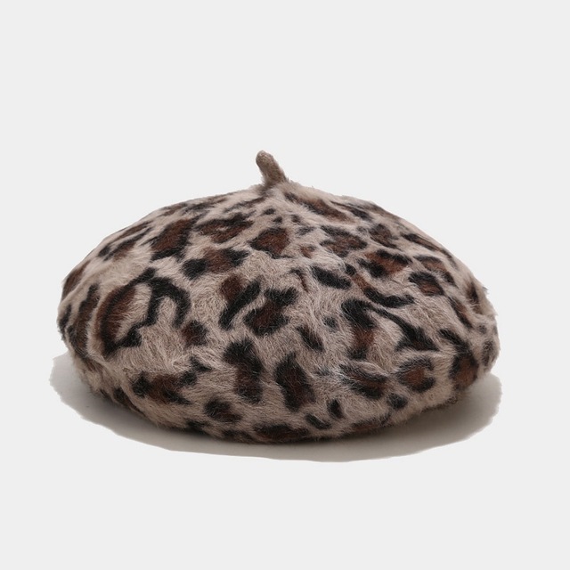 Leopard Print Beret for Winter Rabbit  Warm Painter Cap All-Match Pumpkin Hat Octagonal Cap Wholesale Bonnets For Women