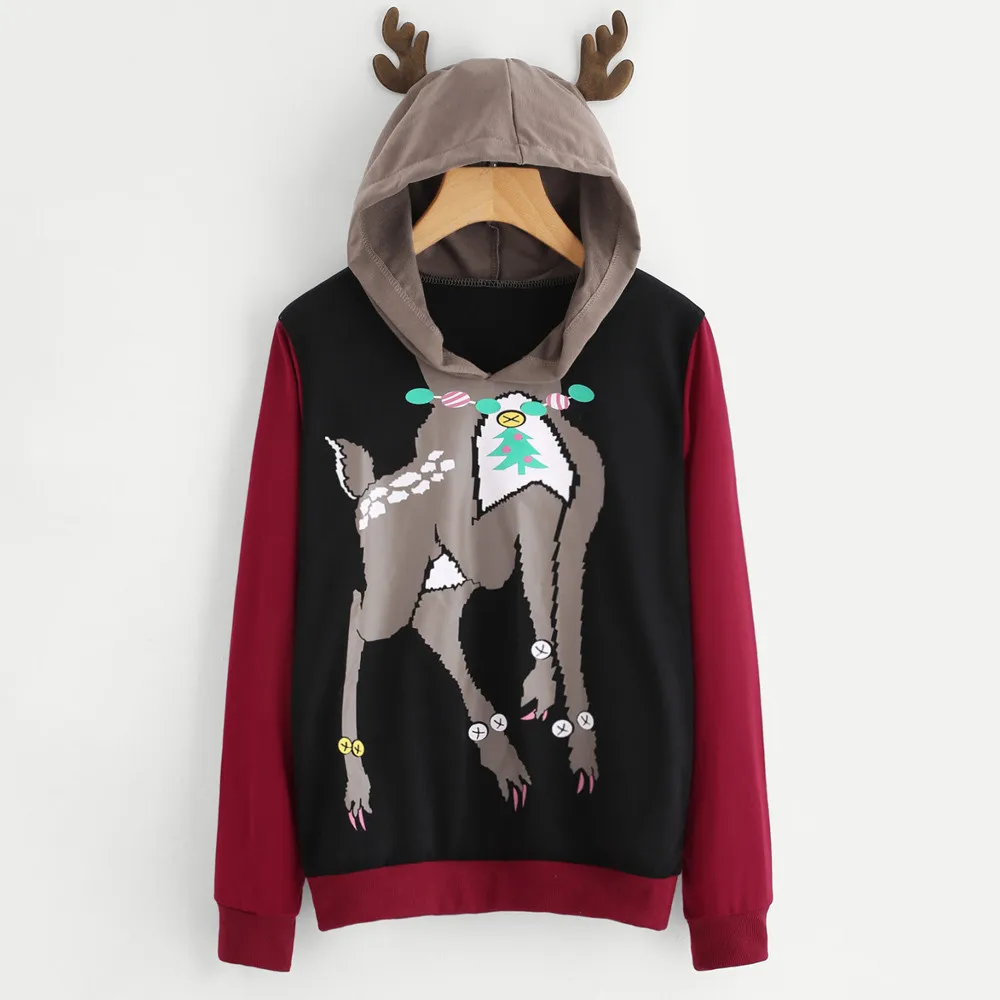 

Fashion Women Long Sleeve Sweatshirt Elk Deer Hooded Pullover Tops Casual Blouse Shirts Women Winter Fall Clothes 2019