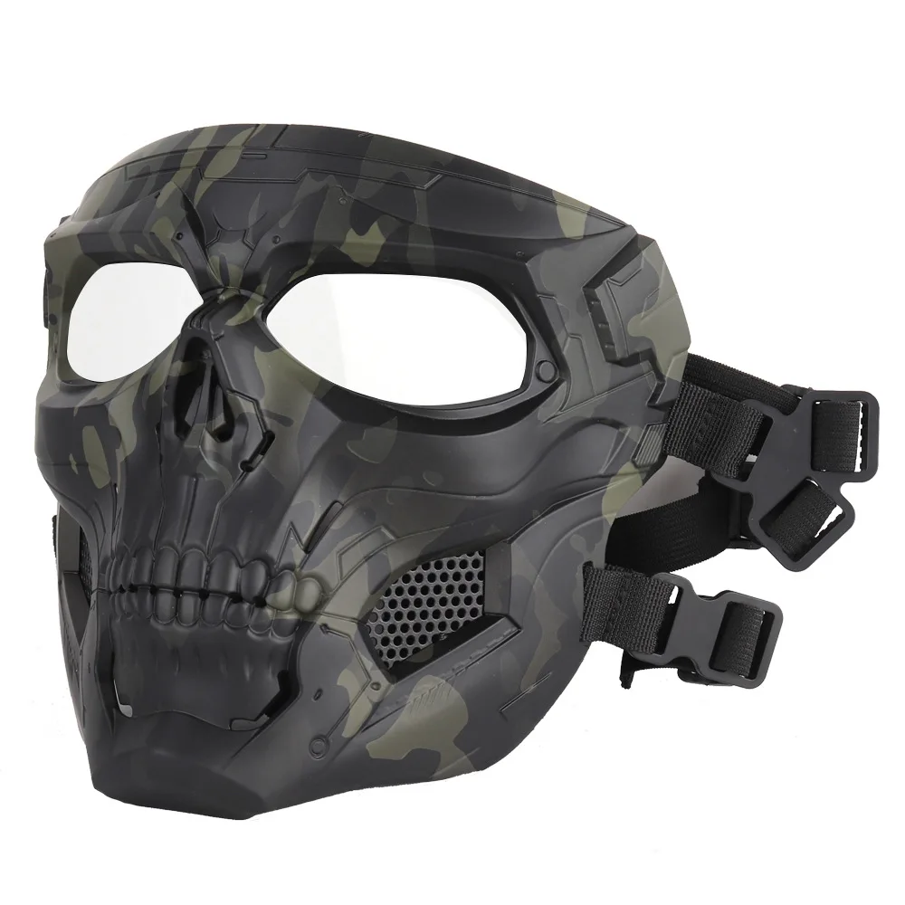 Black Camouflage Тактические Маски для пейнтбола, черепа, дышащие, для охоты, стрельбы, черепа, маска, военная, для всего лица, безопасные, для страйкбола, пейнтбола, маски - Цвет: Black Camouflage