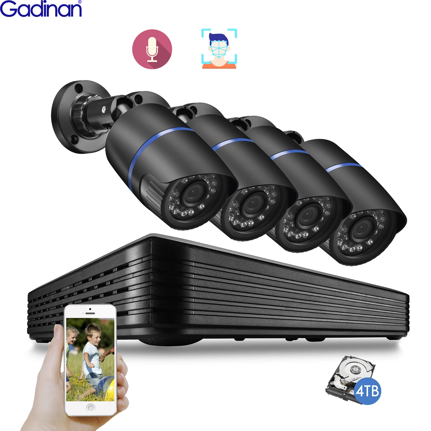 Gadinan 4CH 5MP мини POE NVR AI Распознавание лиц IP Камера Системы аудио Запись HD хорошие