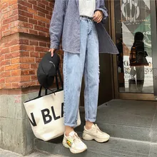 S-xl осенние рваные джинсы в Корейском стиле с высокой талией женские повседневные широкие джинсы светло-голубые джинсы женские джинсы для мам(Z8699