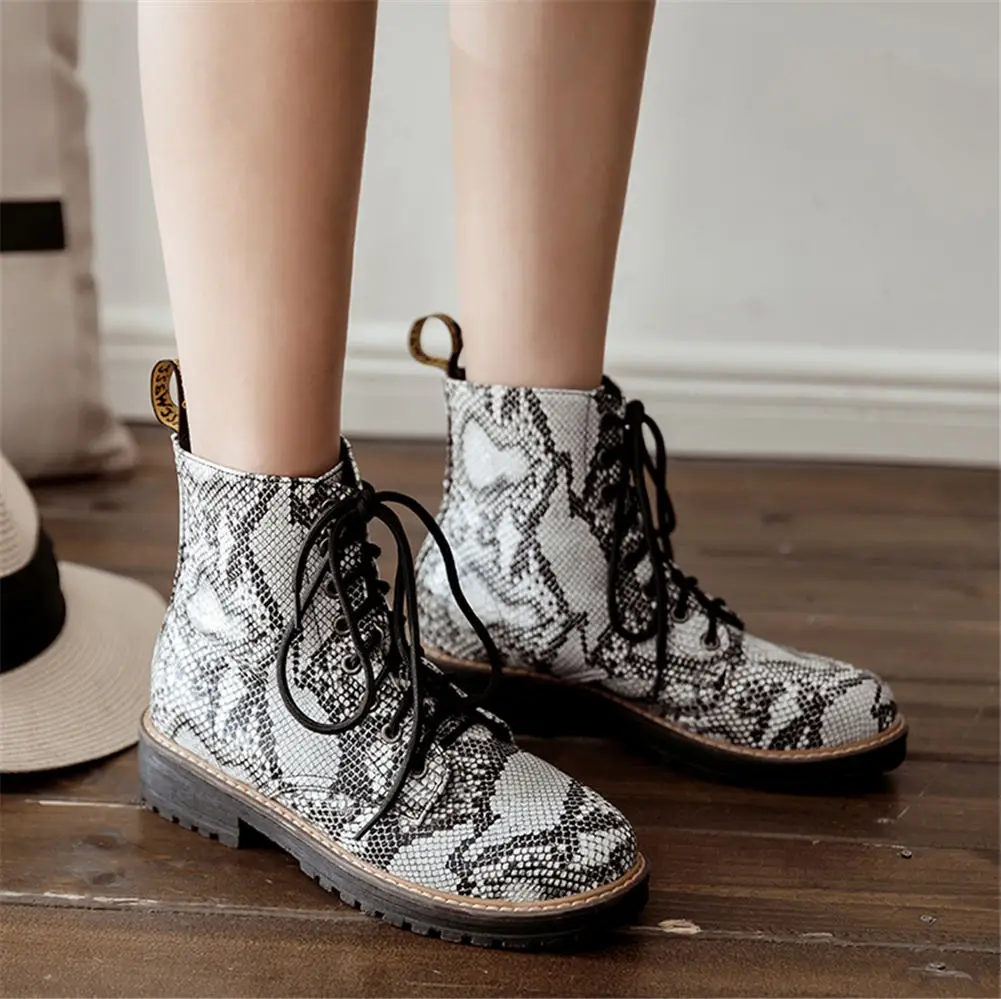 

SARAIRIS Plus Size 43 Snake Veins Square Heels Shoelaces Boots Women Shoes Fashion Street Youthful Shoes Woman Boots