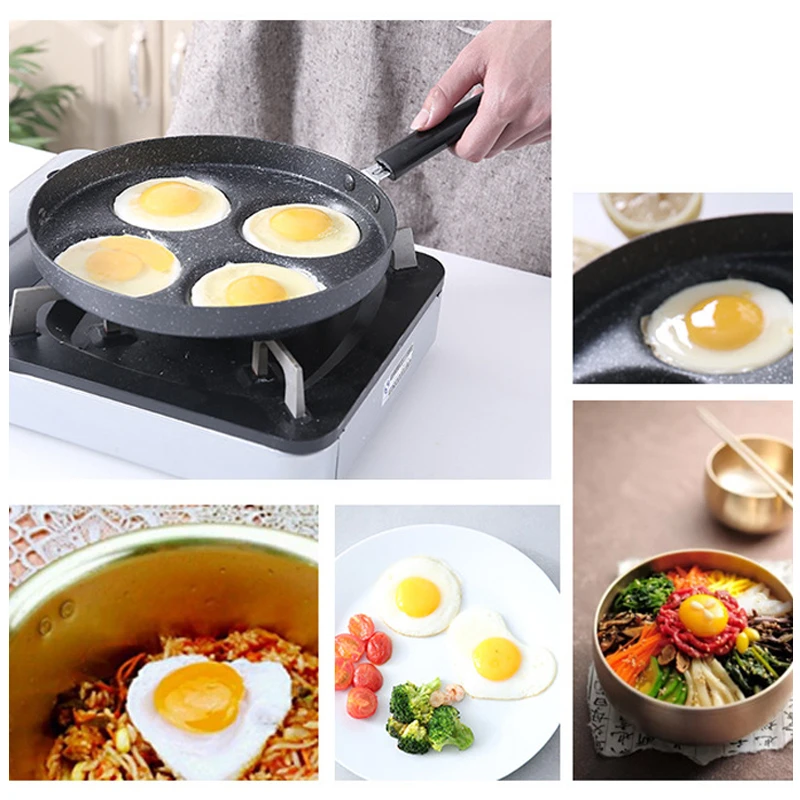 Четыре отверстия сковорода для омлета для яиц ветчина блинница сковороды креативные антипригарные без масла дыма гриль для завтрака сковорода для готовки горшок 24 см
