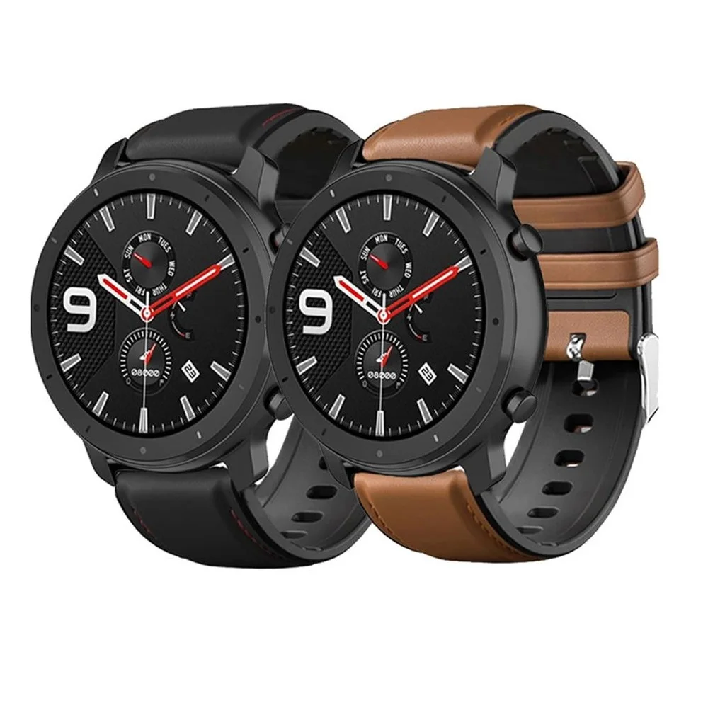 Кожаный и силиконовый ремешок для часов Xiaomi Amazfit GTR 47 мм Pace Stratos 2 Huawei Watch GT Honor Magic