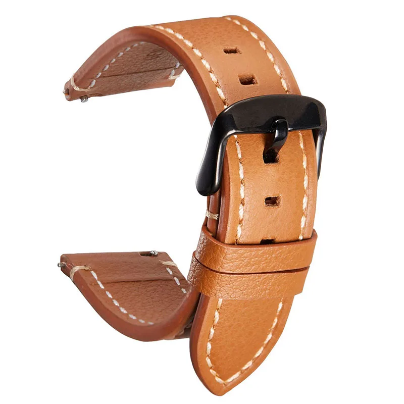 

Leather Watch Strap Quick Release For Smart Watch polished buckle Luxury White Stitched Watch Strap Sporty Wrist Band