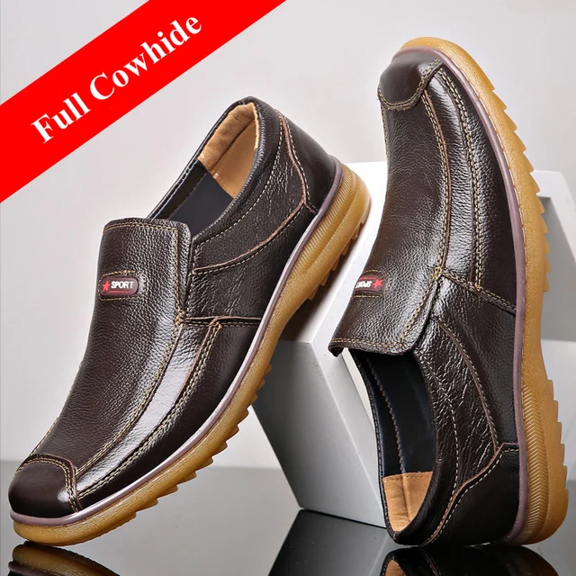 Men leather shoes spring men business casual genuine leather shoes leather beef tendon sole male loafers 5