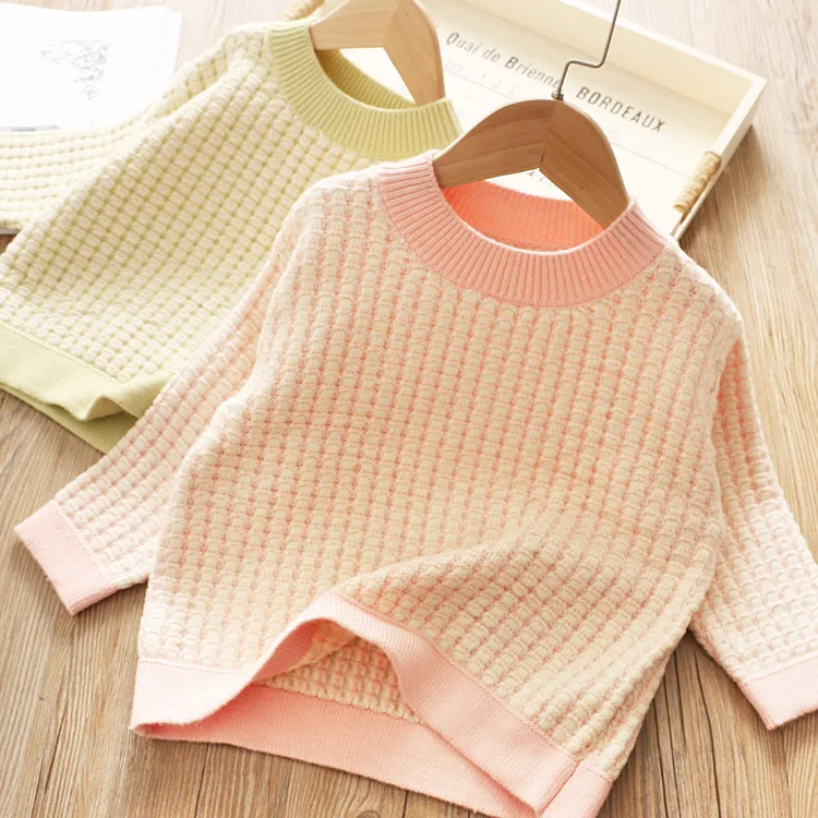 

Autumn Children's Sweaters Girls'Round-collar Chequered Pullovers Tops Wholesale