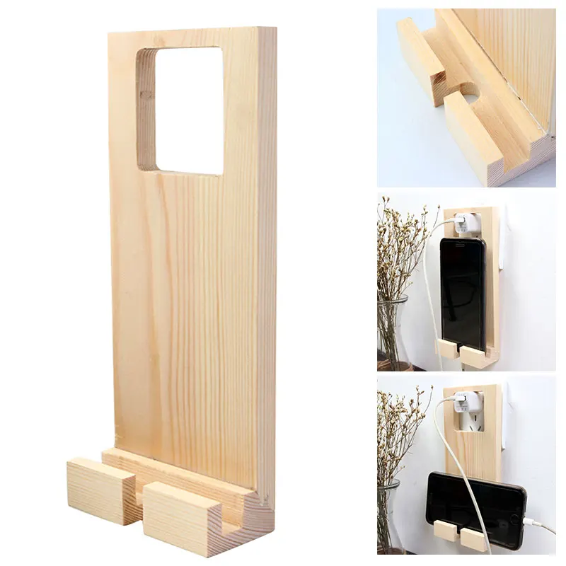 

Creative Convenient Organization Wooden Practical Storage Box Hanger Mobile Phone Holder Wall Hanging Office Charge