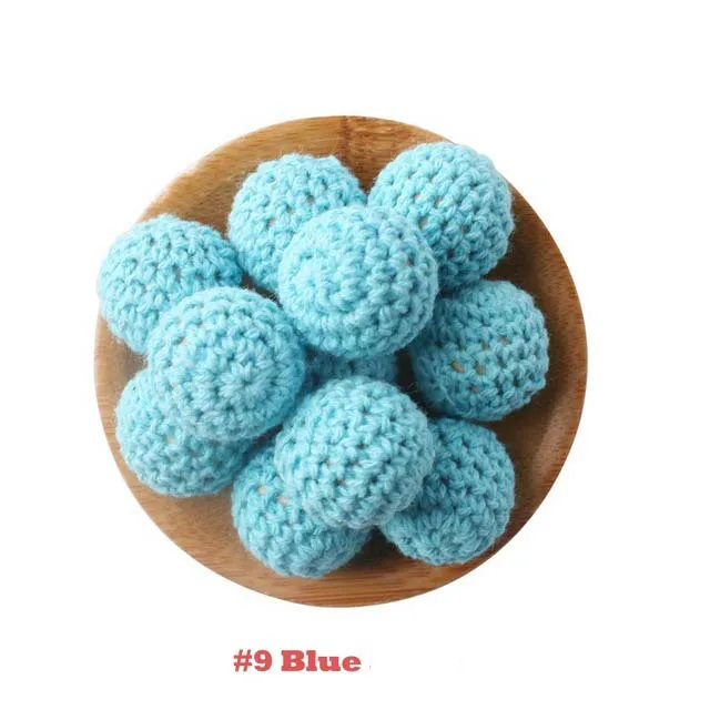 Blue Crochet 10 шт. 16 мм вязанные крючком бусины Детские деревянные Прорезыватели Новорожденные игрушки Изготовление ювелирных изделий уход ожерелье из бисера деревянные грызуны пустые детские товары - Цвет: Blue Crochet