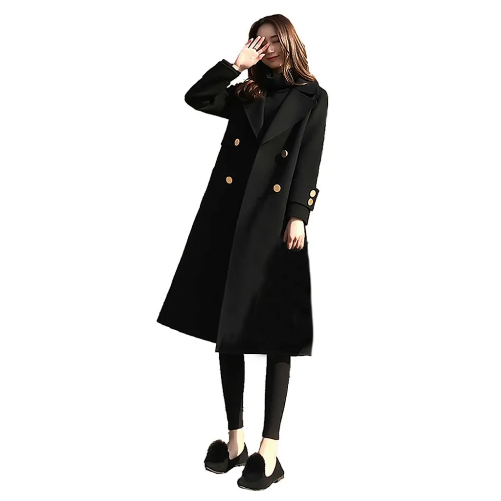 Manteau femme, зимнее пальто для женщин, для работы, одноцветное, в винтажном стиле, для офиса, с длинным рукавом, на пуговицах, шерстяное пальто, abrigo mujer casaco