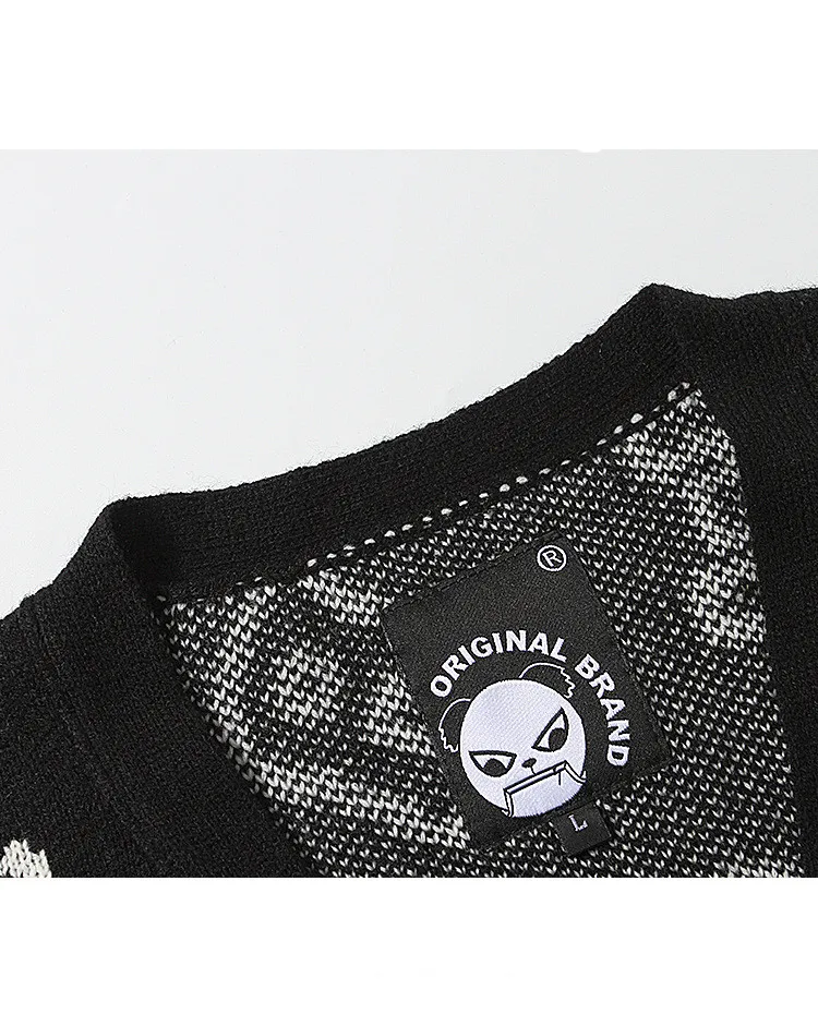 Autumn Dong Style Panda Jacquard Knit Shirt Influx Men V-neck Cardigan Sweater Tide Card Jacket Large Size Casual Sweater