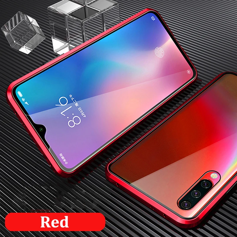 Red Auroras для xiaomi mi 9 Lite чехол с магнитной адсорбцией металлический бампер+ закаленное стекло задняя крышка для xiaomi mi 9 lite флип Fundas - Цвет: Red