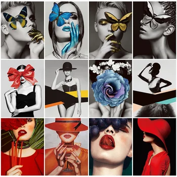 

HUACAN Full Square Diamond Painting 5D Woman Diamond Embroidery Beauty Portrait Mosaic New Arrival Home Decor