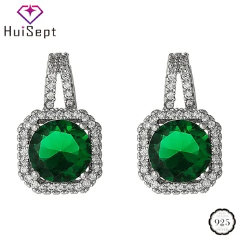 

HuiSept Trendy Silver 925 Earrings Jewelry Emerald Zircon Gemstones Square Shape Women Drop Earrings Ornaments Wedding Wholesale