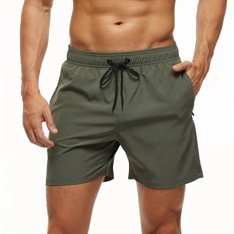 

Men Beach Shorts Swim Briefs Gay Swimwear Trunks Surf Board Wear Bermuda Swimsuit Beach Shorts with Zipper Pockets