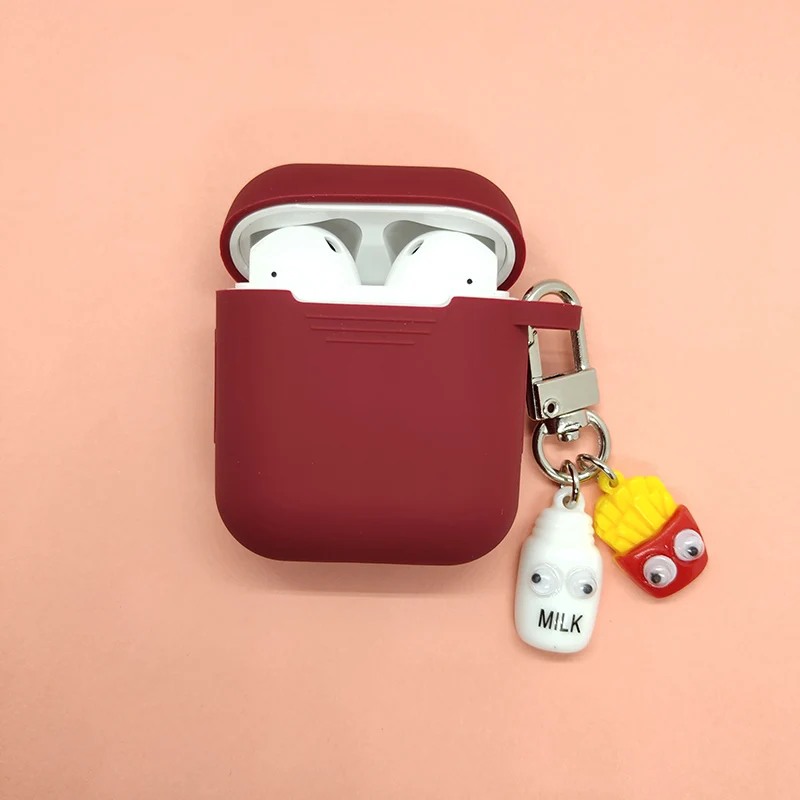 Dark Red Силиконовый защитный чехол для Apple Airpods для AirPods, милое молочное печенье, Bluetooth, зарядное устройство для наушников, чехол для ключей с защитой от потери - Цвет: Dark Red