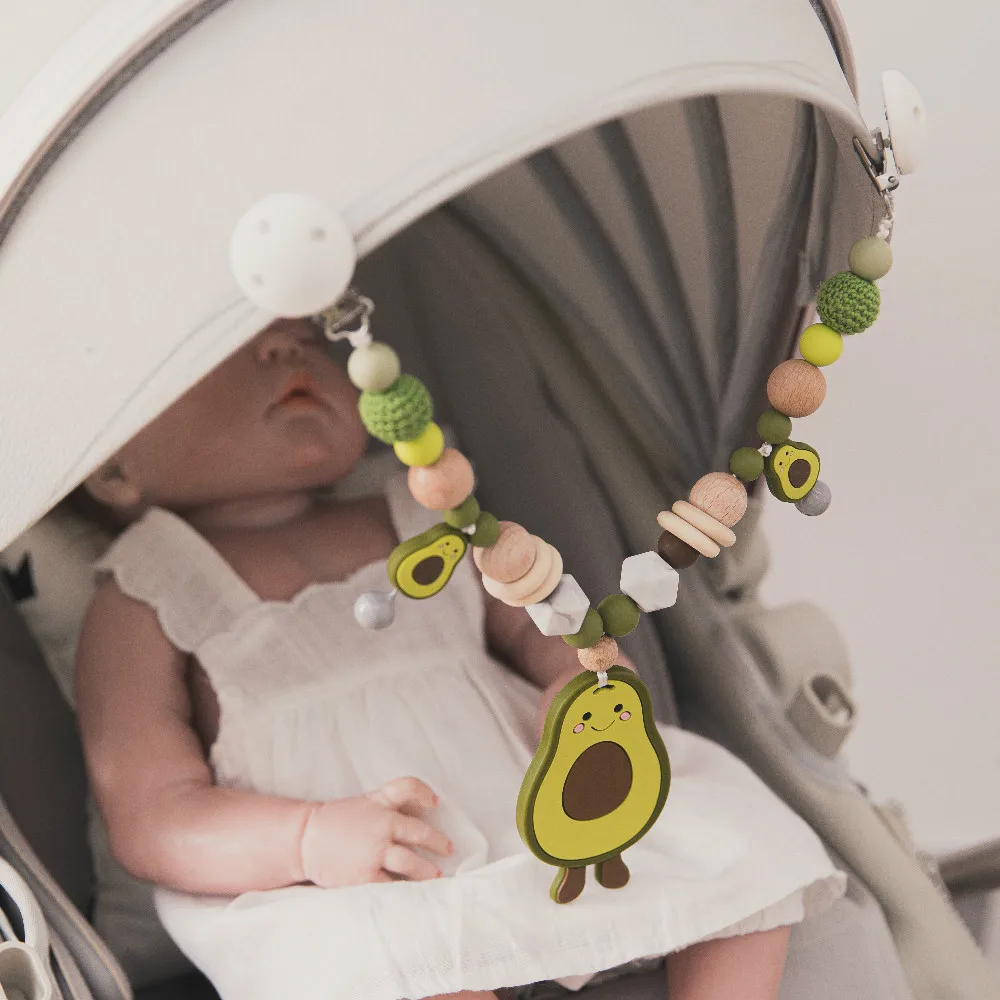 

1pc Baby Rattles Avocado Silicone Teether Pram Clip Baby Mobile Teething Pendant Pacifier Chain Mobile Bed Holder Stroller Chain