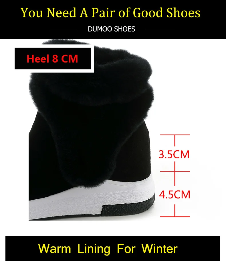 Dumoo/Брендовая женская зимняя обувь ботильоны из натуральной кожи на платформе и высоком каблуке 8 см теплая женская повседневная обувь на меху zapatillas mujer