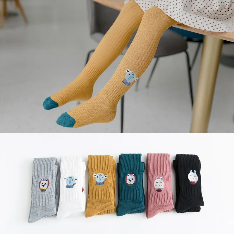 

Girls Socks Spring And Autumn Pure Cotton CHILDREN'S Leggings Outer Wear Thin Embroidered Baby Even Foot White Dance Leggings