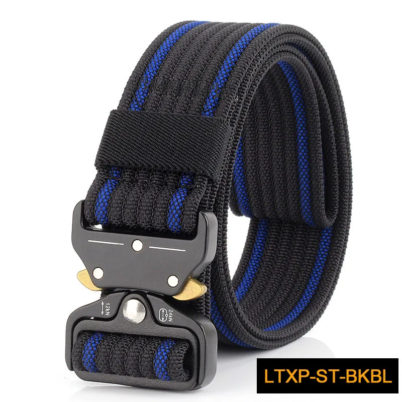 LTXP-ST-BKBL Хит цвета, вертикальные полосы, военные тактические ремни, мужские регулируемые нейлоновые поясные ремни, мужские быстросъемные армейские охотничьи армейские ремни - Цвет: LTXP-ST-BKBL