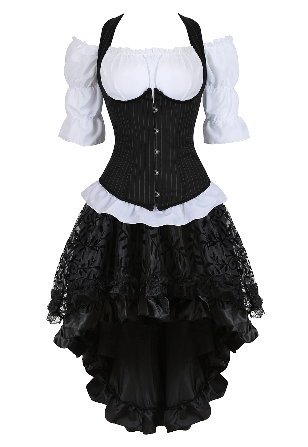 thumbnail image 1 of Ropa Steampunk Disfraz Steampunk para mujer Vestido con corsé debajo del busto Blusa renacentista de talla grande Disfraz de pirata medieval para Halloween, 1 of 5