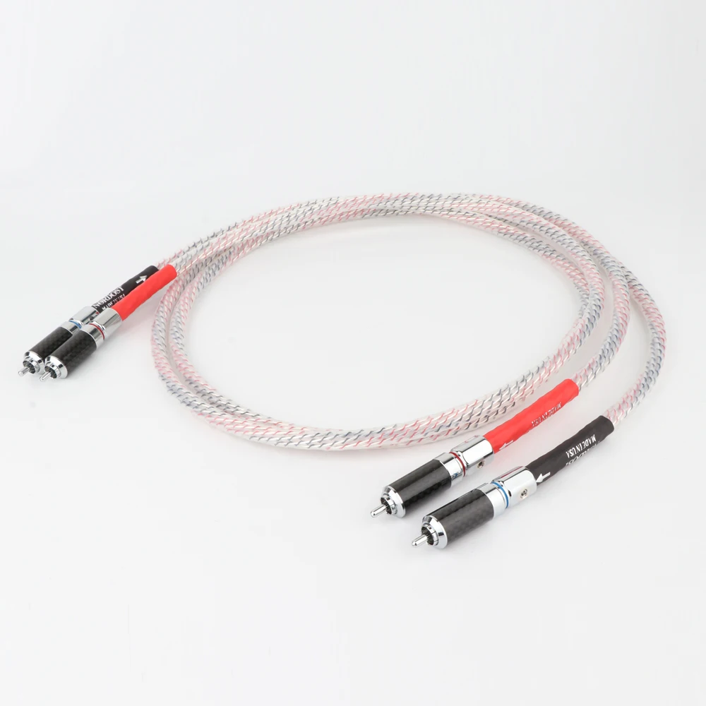

High Quality Pair Nordost Valhalla 7N silver plated audio RCA interconnect cable with Carbon fiber RCA plug connector