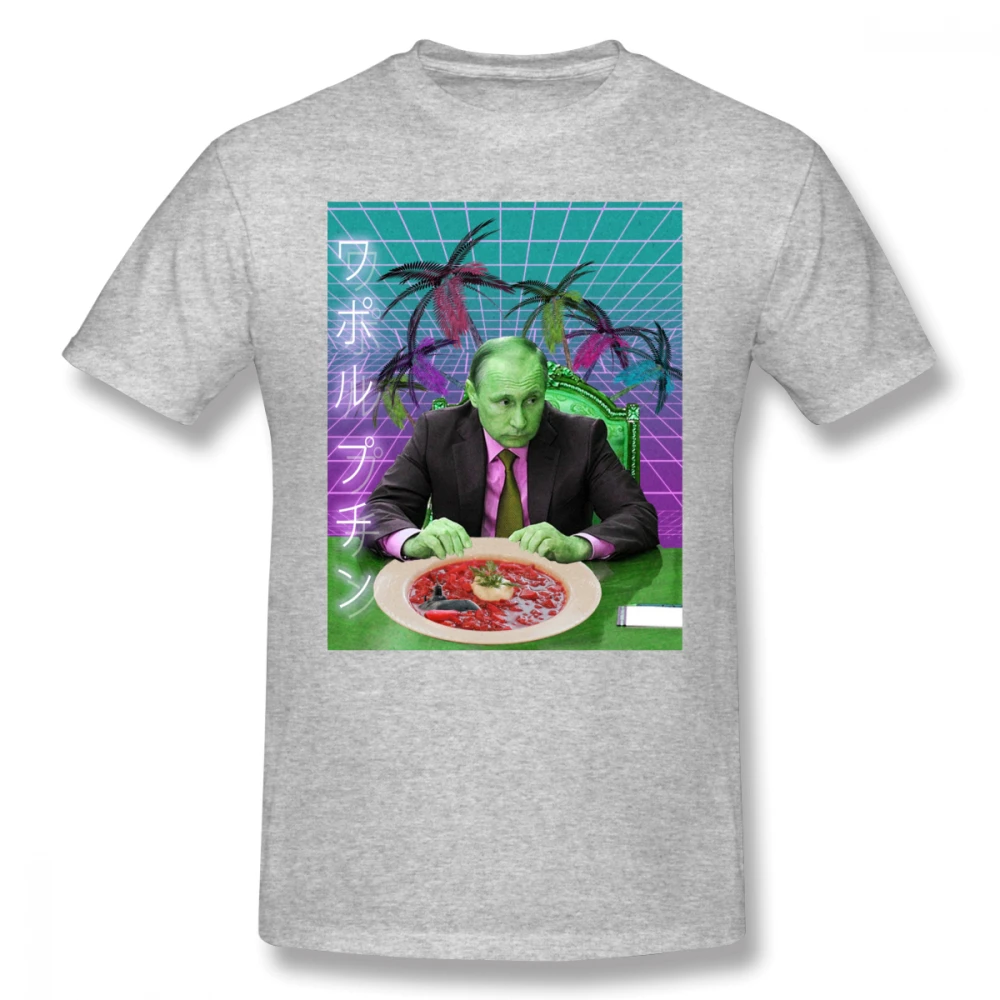 Путин футболка Vaporwave Футболка Путин негабаритных уличная футболка 100 хлопок короткий рукав Забавный принт Мужская футболка
