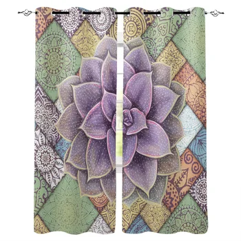 

Bedroom Decor Curtain Watercolor Succulent Mandala Pattern Window Curtain Panels Window Curtain Living Room Luxury Home Decor