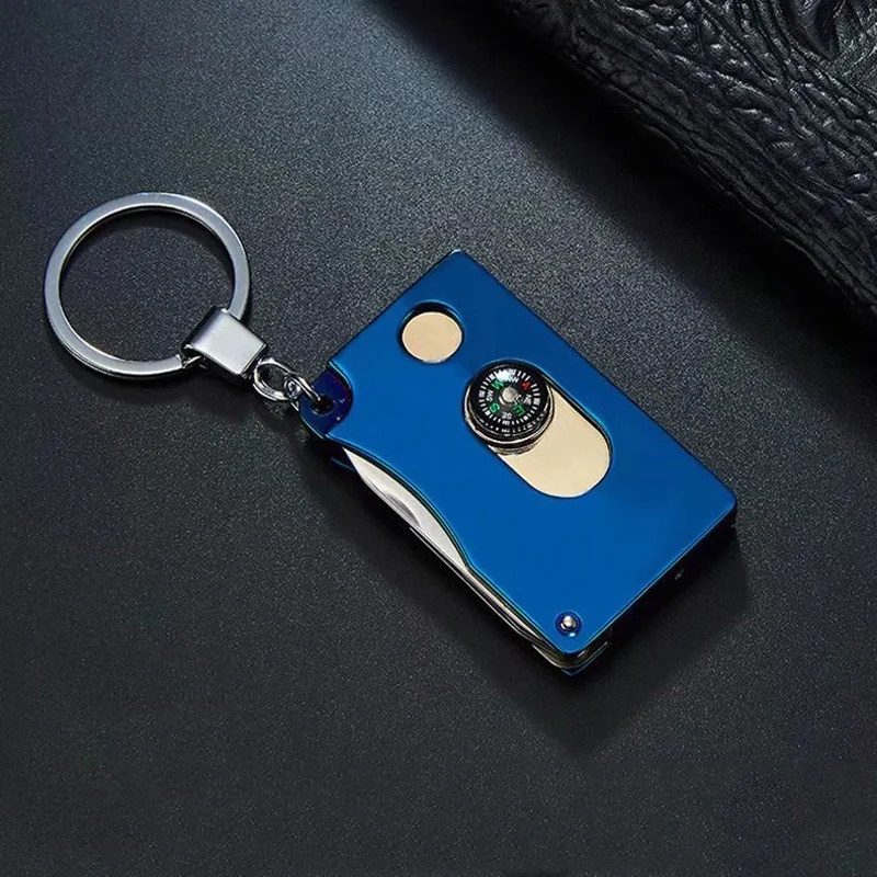 blue USB перезарядки электронные зажигалки с кольцом для ключей многофункциональная ветрозащитная плазменная зажигалка аксессуары для сигарет мужские гаджеты - Цвет: blue