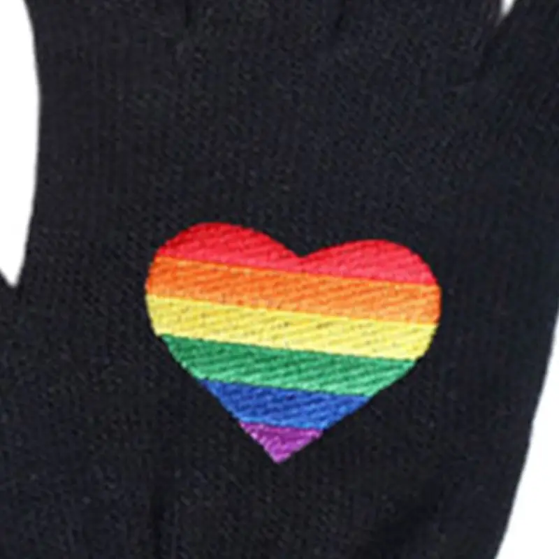 Унисекс Зимние вязаные перчатки на полный палец Gay Pride радужные полосы сердце варежки