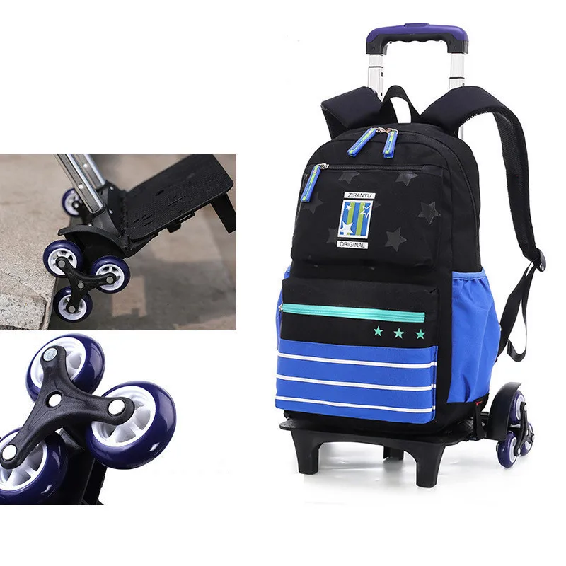 6 wheels black Waterproof Children Trolley School Bag 2/6 wheels Removable Backpack School bags Fashion Backpack Travel Bag Mochilas Escolares - Цвет: 6 wheels black