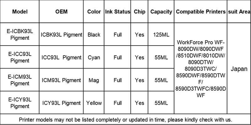Tatrix 4PK 93L пигмент совместимый картридж с чернилами для ICBK93 BKCMY для Epson PX-S7050 PX-M7050F PX-M7050FP PX-S7050PS PX-M7050FT