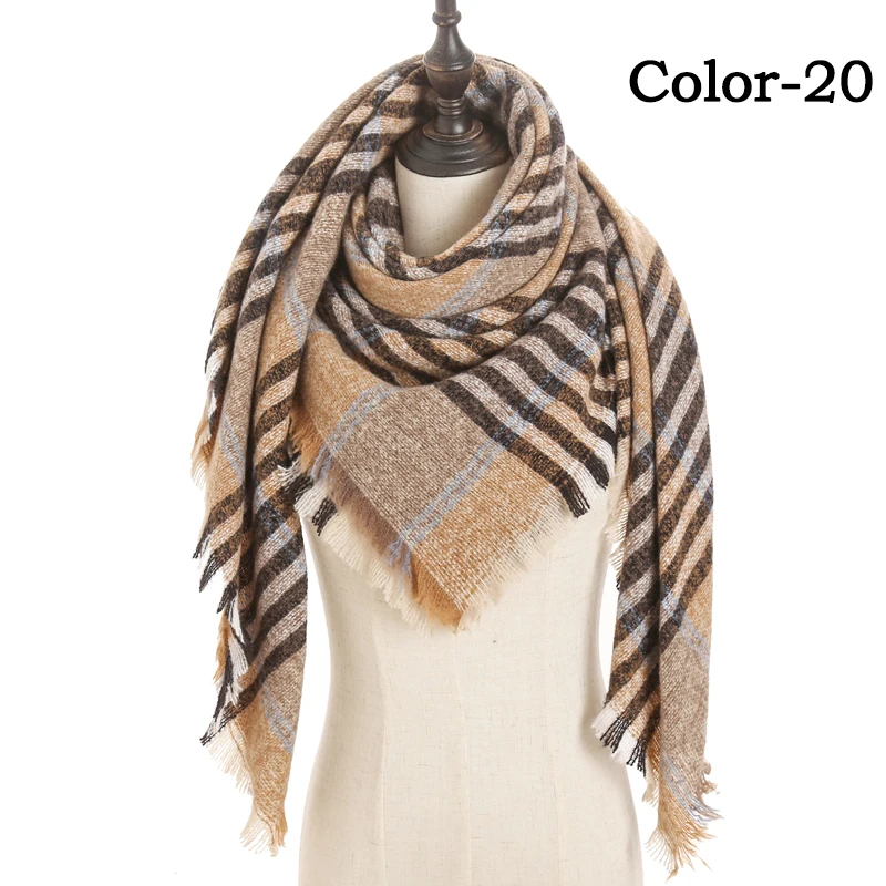 Женский зимний шарф, треугольные шали, женские шали, клетчатые кашемировые пашмины теплые шарфы, одноцветное одеяло, женские мягкие шарфы - Цвет: E20