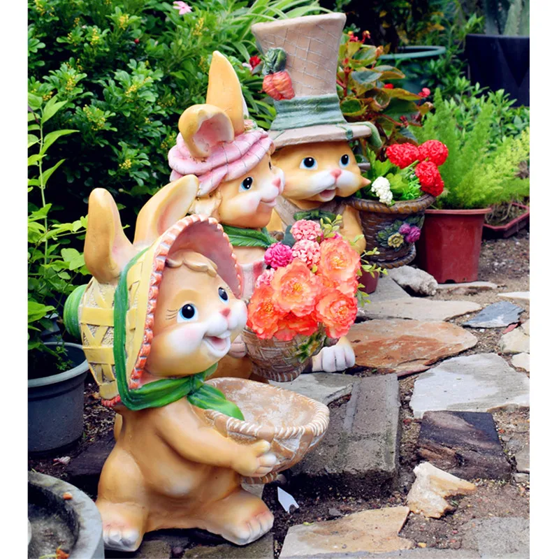 Garden Decoration Kate Bunny Flower Pot Cartoon Animal Sculpture Outdoor Garden Kindergarten Villa Garden Decor M2661