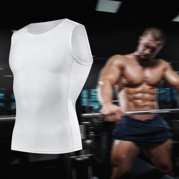 

White Men's Ultralight Cycling Vest Mesh Sleeveless Compression Shirt Cycling Running Sports Base Layer Undershirt Top Bicicleta