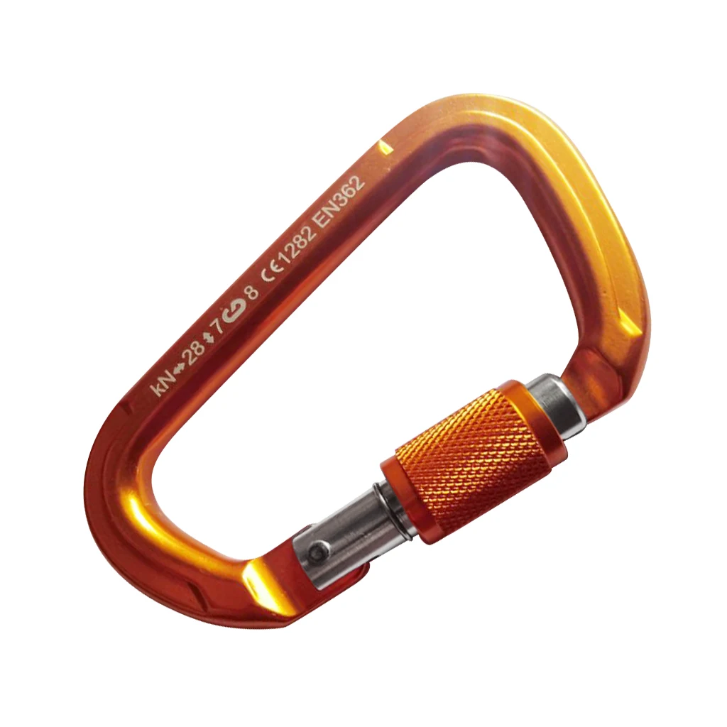 28KN Aluminum Screw Locking Carabiner Hook for Rescue Outdoor Rock Climbing Rappelling Exploring - Цвет: Gold