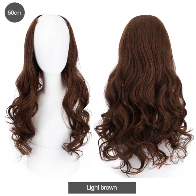 DIFEI Synthetic U Clip In One Piece Hair Extension Long Wavy Half Wig Hair Extension Natural Brown Hair Piece For Women Use light brown