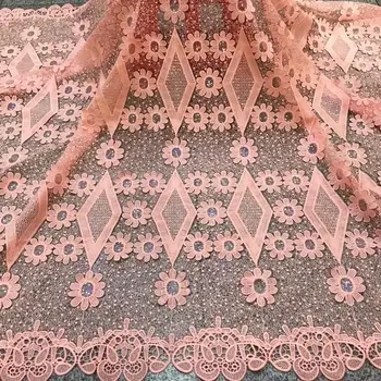 

Latest Orange French Tulle Mesh Lace Fabric 2019 New Net lace with Sequins Embroidery Women Wedding Dress African Lace Fabric
