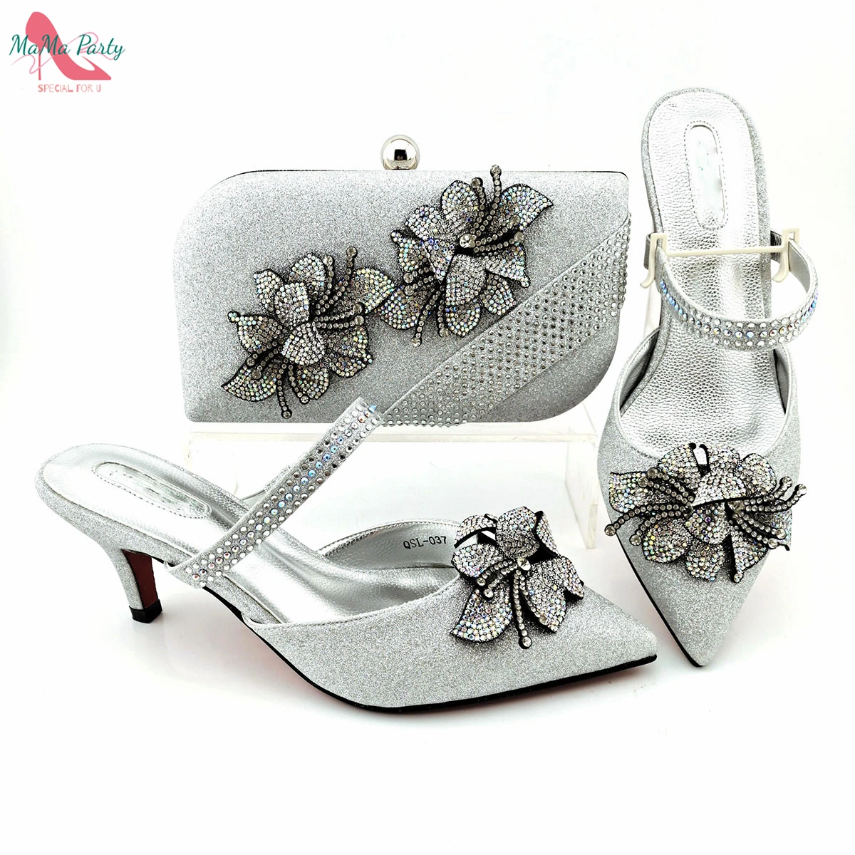 Zapatos y bolso de estilo para mujer, calzado de punta estrecha con apliques boda, Color plateado|Zapatos de tacón de mujer| - AliExpress