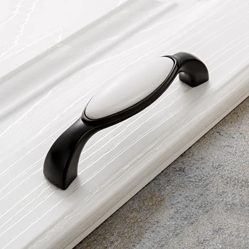 Black White Door Handles Rural Style Ceramic Drawer Pulls Crackle Kitchen Cabinet Handles And Knobs Furniture Handles