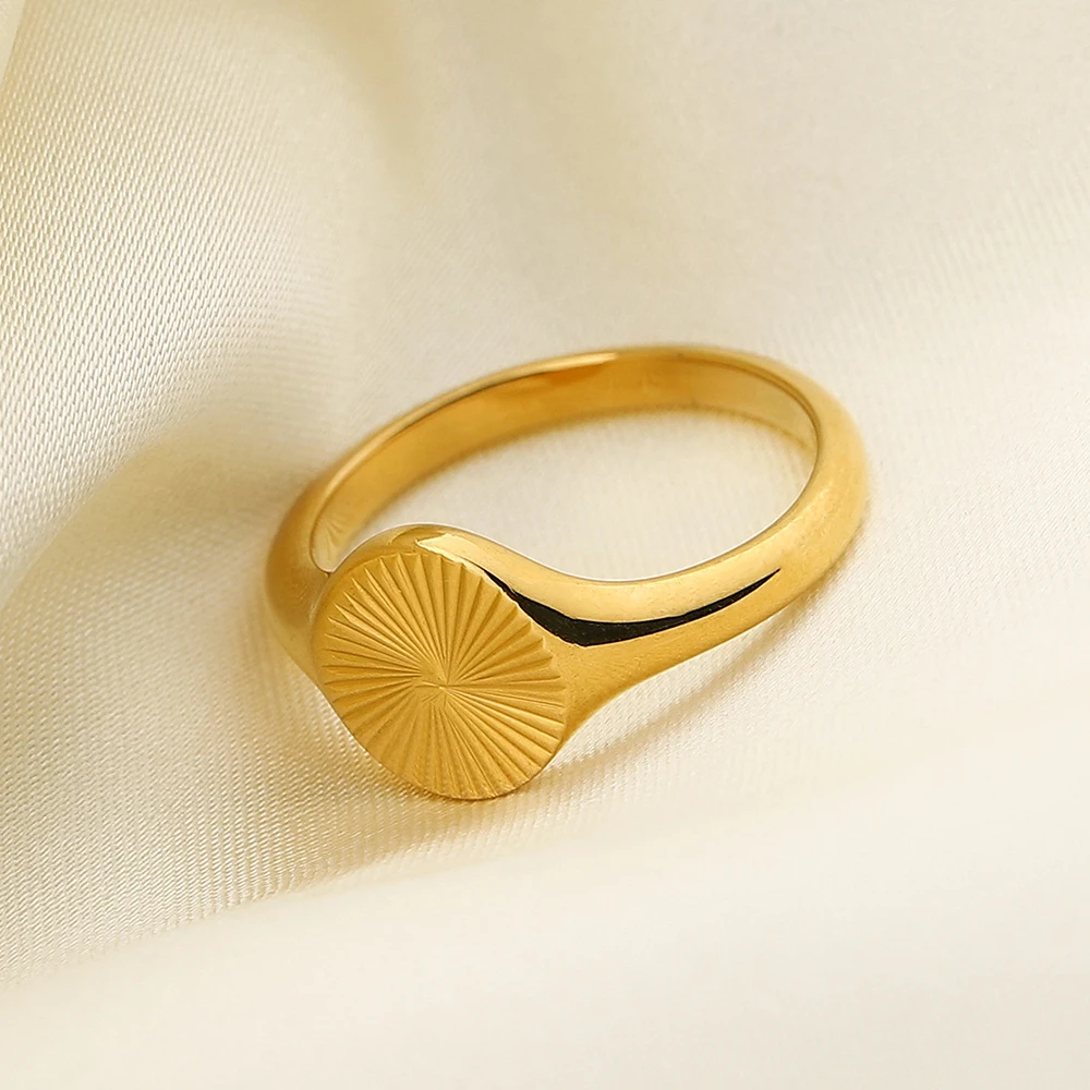 Carve Wave Rings For Women Minimalist Dainty Rays Texture Circle Ring Stainless Steel Signet Chunky Dome Ring finger rings womens ring jewelry rings ring jewelry signet ring