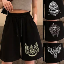 Calções mulher básica curto crânio impresso esportes shorts moda inferior para adolescente verão 2022 de fitness respirável shorts retos