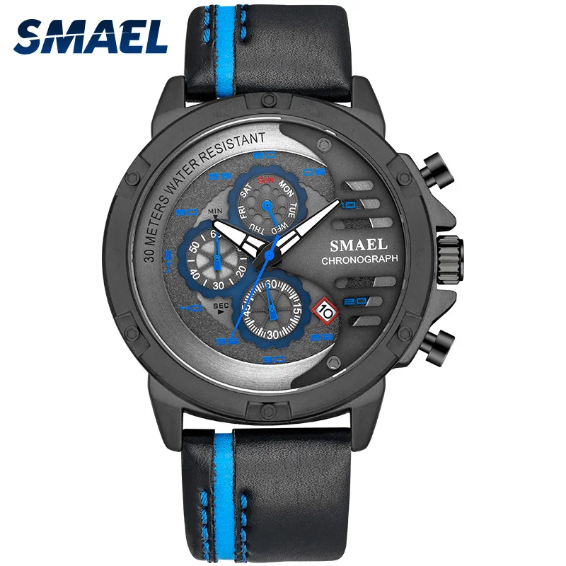 

11.9 Fans Seckill SMAEL Men Watch Fashion Quartz gentleman Leather Watchband Casual Waterproof 9060 Wristwatch Gift for male