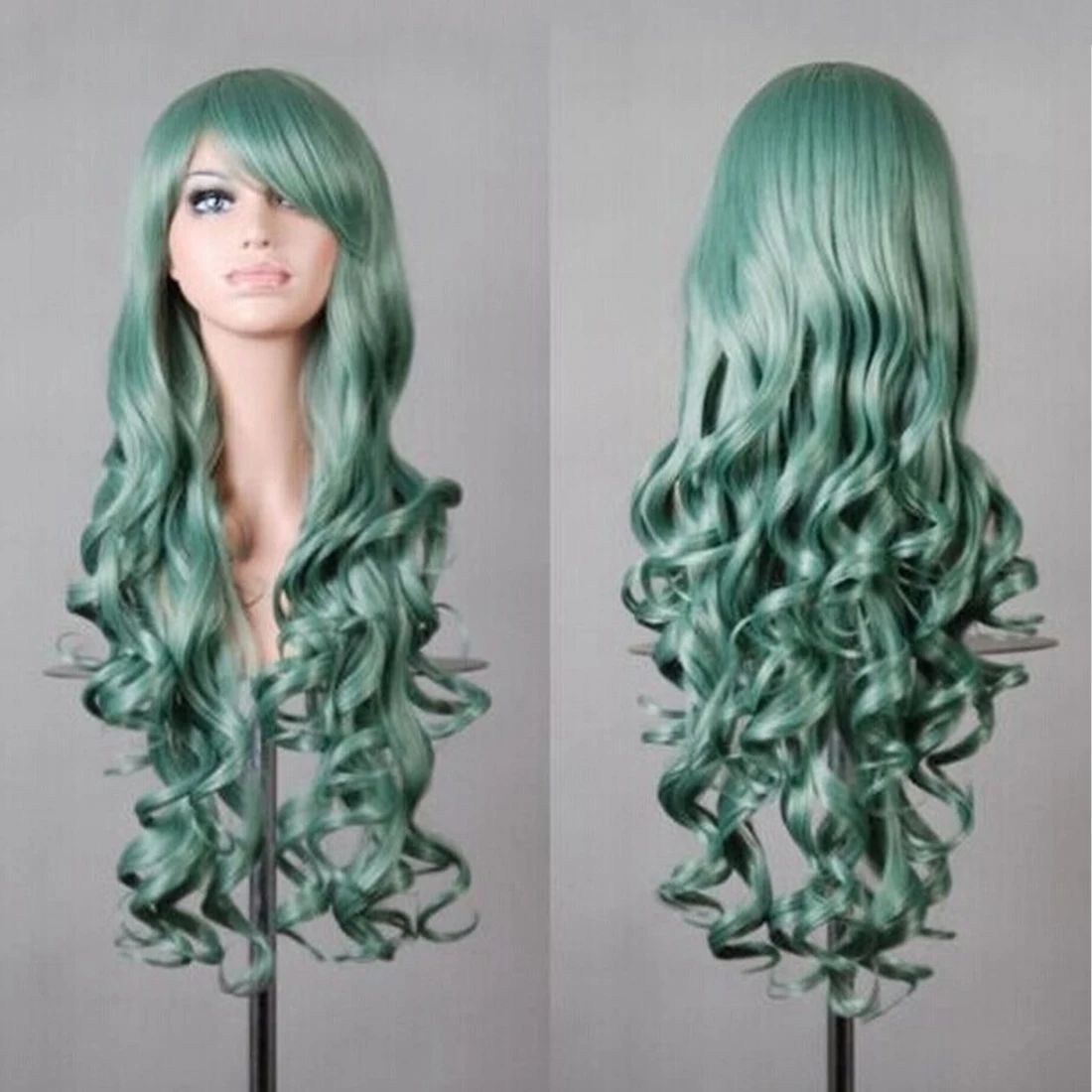 Высокое качество Красочные Косплей ежедневные вечерние парики цвет волос термостойкий разноцветный парик длинные Кудрявые Волнистые парики - Цвет: green